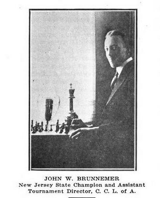 b&w photo of John W Brunnemer, NJ Chess Champion, 1921