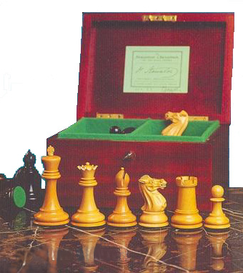 color photo of official Staunton pattern chess pieces