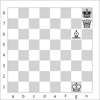 b&w chess diagram of Damiano's Bishop Mate pattern