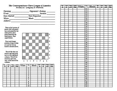 picture of CCLA score sheet used for recording moves of the game and time used