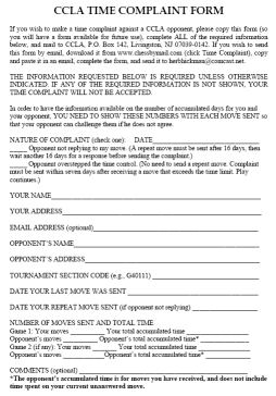 picture of CCLA time complaint form, required for submitting time complaints